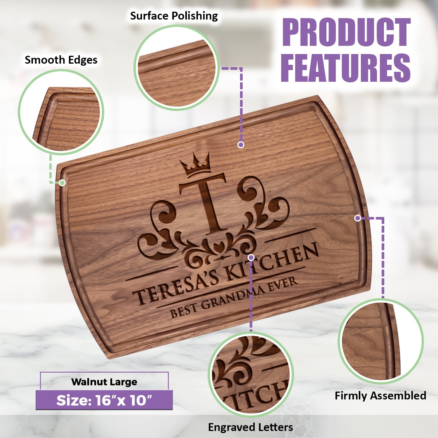 Tayfus Custom Kitchen Cutting Board with Elegant Monogram Design