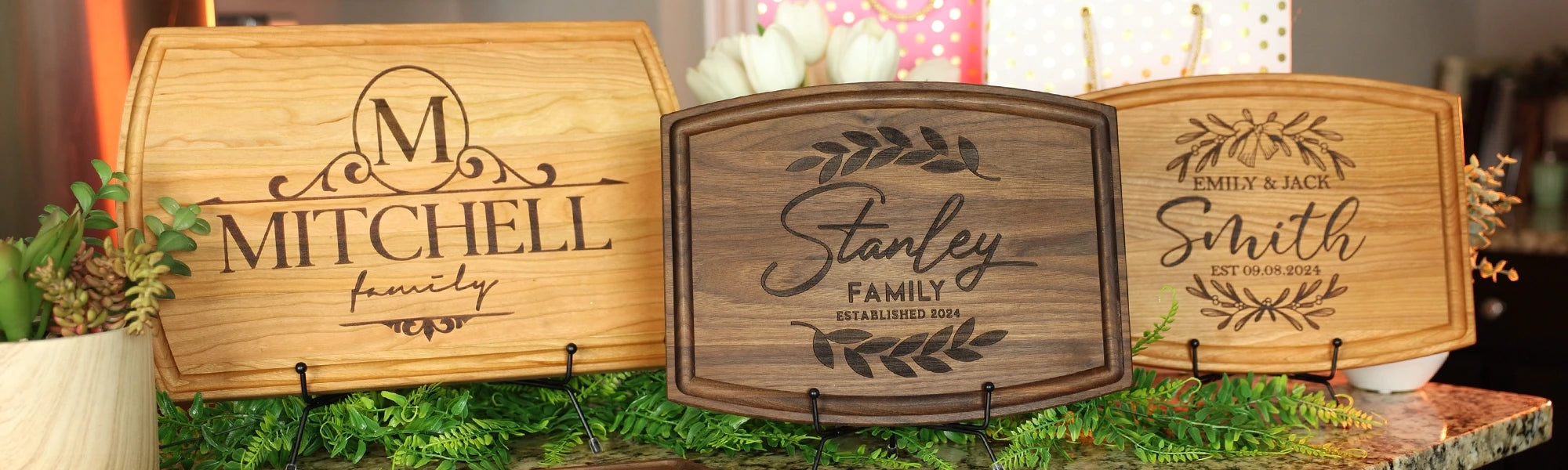 Custom engraved wooden cutting boards - personalized family name cutting boards