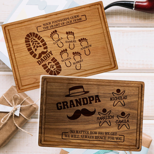Custom Cutting Board Gift for Dad – Footprints or Moustache Design