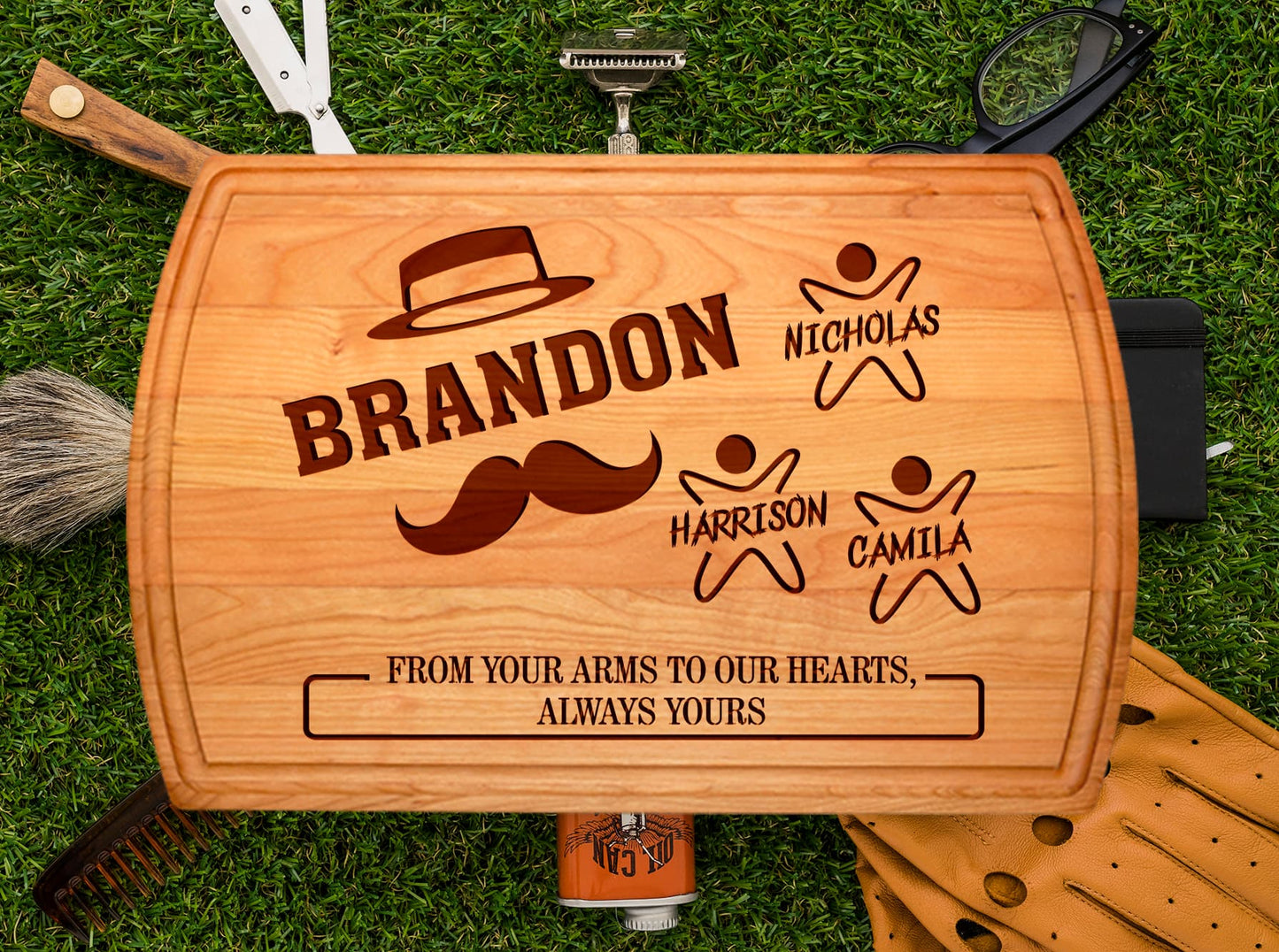Custom Cutting Board Gift for Dad – Footprints or Moustache Design